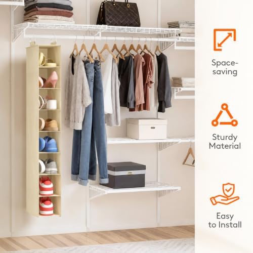 Lifewit 8 Section Hanging Shoe Storage Organizer for Closet Foldable, Beige - Image 4