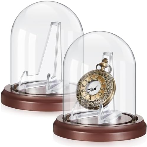 Beeveer 2 Pcs Glass Pocket Watch Display Dome 4.3'' x 3.2'' with Brown Base by Beeveer