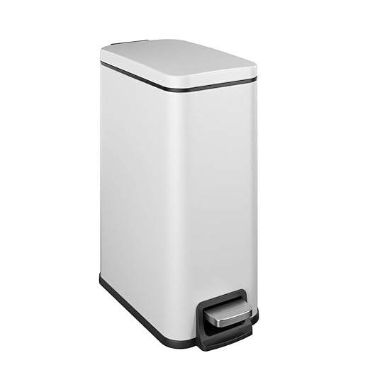 Slim Bathroom Trash Can with Lid Soft Close, 1.6 Gallon Stainless Steel Garbage Can with Removable Inner Bucket, Durable Step Pedal, Small Trash Bins for Toilet, Bedroom, Kitchen, Office