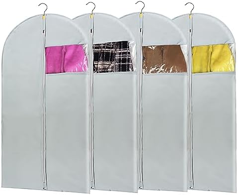 Garment Bags for Hanging Clothes Cover, Clear Window Suit Bags with Foldable Design for Closet Storage and Travel - 24" X 43"/ 4 Pack by MsKitchen