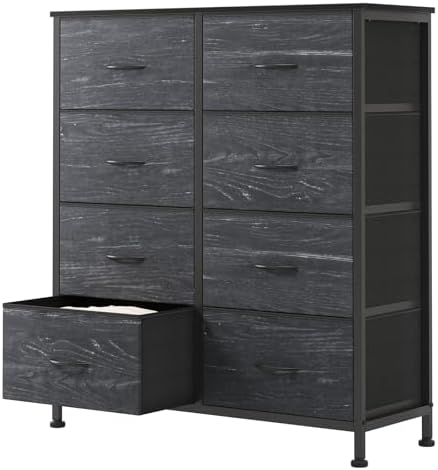 Sweetcrispy 8 Drawer Fabric Dresser for Bedroom, Tall Dresser, Black Wood by Sweetcrispy