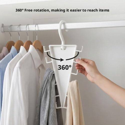 V Shaped Double-Sided Closet Organizer Hanger,12 Hooks Space Saving Organizer for Hats, Scarves, Belts,Bags&Ties, 360-degree Rotating Multi-Layer Vertical Clothes Storage Rack for Wardrobe Space Saver - Image 5