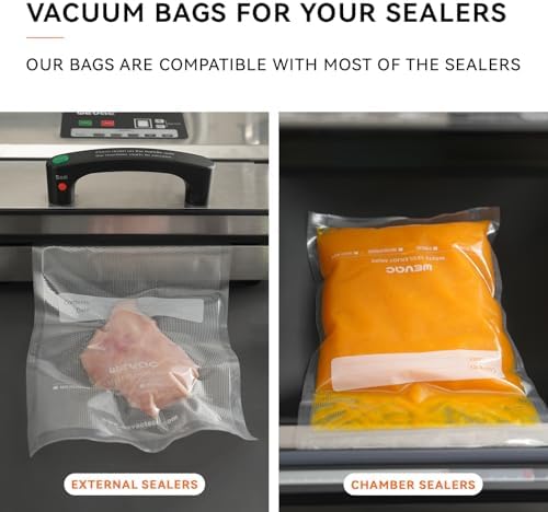 Wevac Vacuum Sealer Bags, 150 Gallon 11" x 16", and Quart 8" x 12" and Pint 6" x 10", 5 Liquid Block Bags & 5 Bone Guard Pieces, Heavy Duty for Food Storage, Sous Vide & Meal Prep - Image 3