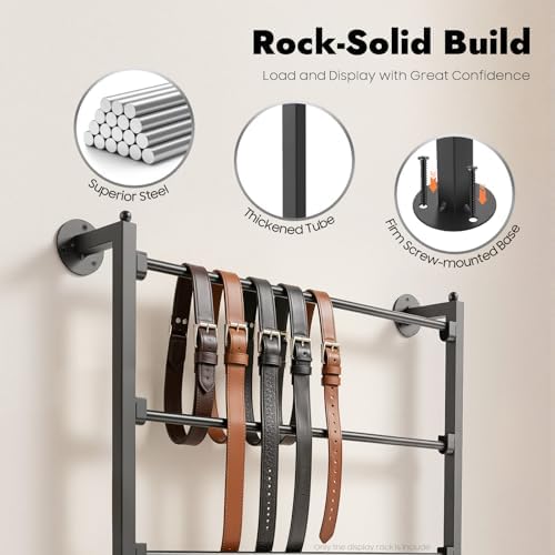 5 Tier Wall Mounted Tie Rack Scarf Display Stand Belt Pants Hangers Scarves Hijab Stand, Towel Rack Ribbon Holder,Wrapping Paper Spool Storage for Retail,Store (Black, 5 Tier 23.6x29.5in) - Image 3