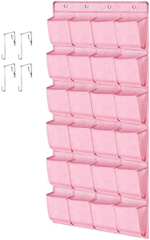 homyfort Pink Shoe Organizer Over the Door for Girls Women Kids Room,Hanging Shoe Rack Organizer for Closet Door,Zapateras Storage Holder with 24 Large Pockets & 4 Sturdy Hooks for Shoes,Slippers by homyfort
