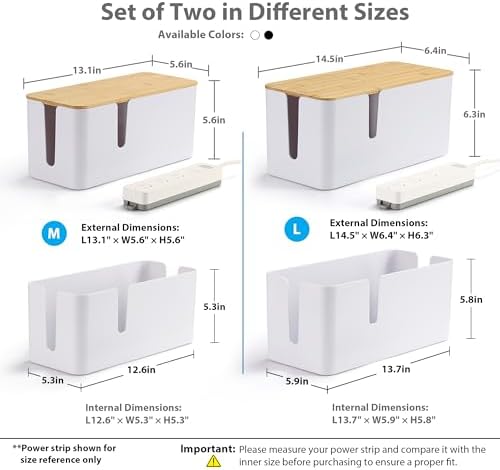 ZhiYo 2 Pack Cable Management Box, Large & XL, Power Strip Organizer, White - Image 4