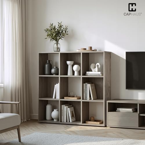CAPHAUS Sturdy Room 11-Inch Cube Storage Organizer Shelf, with Thick Exterior Edge, Storage Shelf Divider w/Back, Bookcase, 9-Cube, Natural Oak - Image 7
