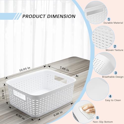 Plastic Storage Baskets for Cabinets, Household Pantry Organization with Handle,Organizer Bins for Room,Bathrooms,Under-Sink,Kitchen (White, S-3PACK) - Image 2