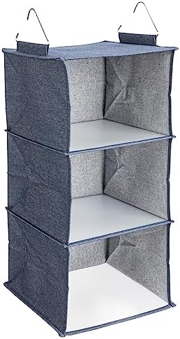 Household Essentials Hanging Cotton Blend Closet Organizer with 3 Storage Shelves, Denim by HouseholdEssentials