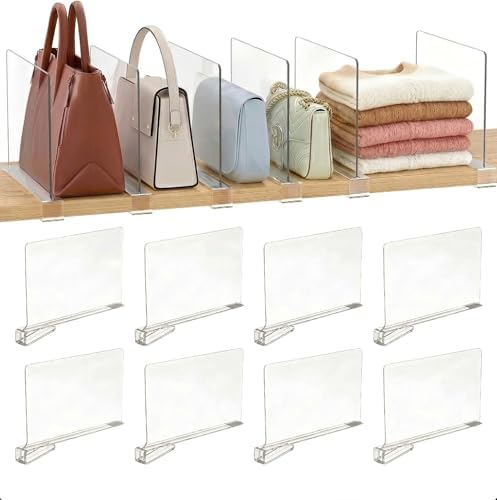 Acrylic Shelf Dividers, 8 Pack Clear Closet Shelf Organizer, Slide-On Vertical Dividers for Sweaters, Shirts, Towels & Handbags, Fits 3/4 in Shelves, 11 x 8 in by Unknown