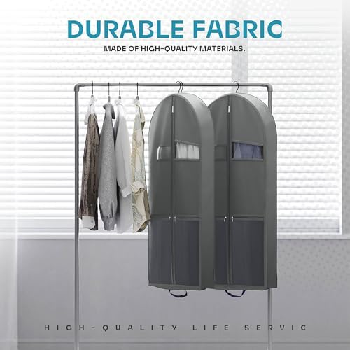 Lazebox 43" Travel Garment Bag with Accessories Zipper Pocket, Heavy Duty Suit Bag for Suits, Tuxedos, Dresses, Coats, Grey, 1 pack - Image 4
