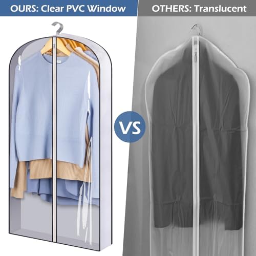 SLEEPING LAMB 40" Clear Garment Bags for Hanging Clothes Storage 4" Gusseted Suit Bags for Closet Storage Coat Cover for Shirts, Sweaters, Jackets (5 Packs) - Image 5