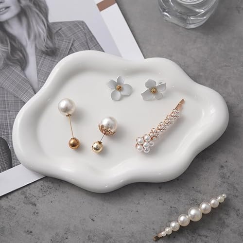 Small Jewelry Dish for Women, Gifts for Mom, Ceramic Jewlery Tray Ring Holder, Vanity Ring Dish Cute Cloud Tray, Nightstand Decor Trinket Bowl for Earrings, Perfume, Keys, White Jewelry Plate - Image 5