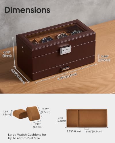 Lolalet 4-Slot Watch Case for Men, Mens Jewelry Box with Glass Lid-Espresso - Image 4