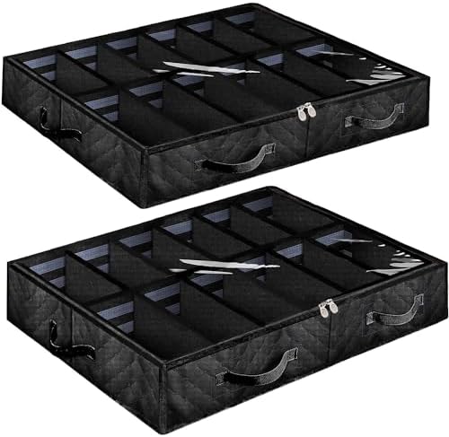 Set of 2, Under Bed Shoe Storage Organizer, Black by Anyoneer