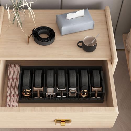 Bamboo Belt Storage Organizer Box - Belt Organizer for Closet | Wooden Belt Tie Hanger Racks for Men Women Drawer | Belt Display Holder Wall Mount with 2 Pcs Tie Clip (Black, 2 7GRIDS) - Image 7