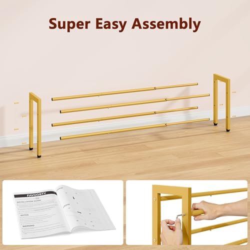 FAVOOSTY 2-Tier Expandable Shoe Rack, Adjustable Shoe Shelf Storage Organizer Space Saving Metal Free Standing Shoe Rack for Entryway Closet Doorway, Gold - Image 7