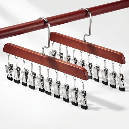 Novabright 2 Pcs Closet Organizer with 10 Clips Wooden Hat Rack for Closet, Space-Saving Hanging Organizer, Multipurpose Storage Display Accessory for Beanies, Ties, and Socks (Brown) by Unknown