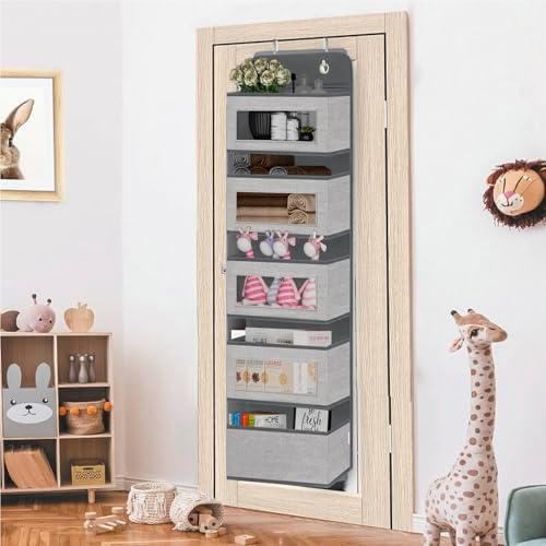 Over The Door Hanging Organizer Storage with 5 Large Pockets,Wall Mount Clear Windows and 2 Widened Metal Hooks for Pantry,Nursery,Diapers,Bathroom,Kitchen,Closet,Dorm - Image 2
