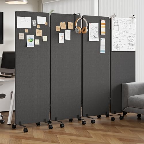 4 Panel Soundproof Room Divider W/Wheels, Office Divider with Whiteboard by YASRKML