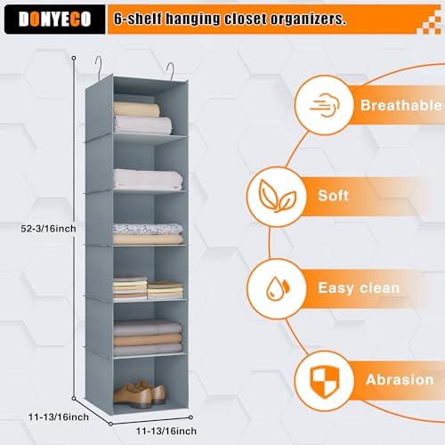Hanging Closet Organizer 6-Shelf, Oxford Fabric Wardrobe Storage, Gray - Image 3