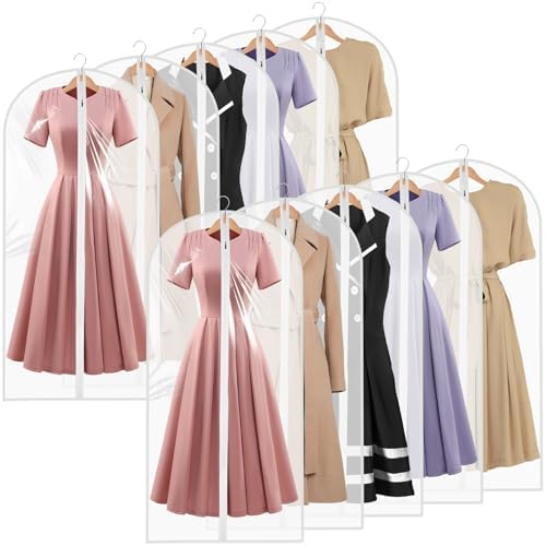 KISEER 10 Pack Clear Garment Bags for Hanging Clothes, 24 x 60 Inch Plastic Clothes Cover Bags with Zipper for Jackets Dresses Suits Coats Shirts by KISEER