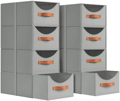 Homsorout Stackable Storage Drawers - Collapsible Storage Bins with Drawers, 8 Pack Closet Shelf Organizer Basket, Fabric Pull Out Organizer for Bedroom, Living Room, Dorm, Grey by Homsorout