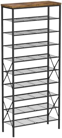 10-Tier Tall Shoe Rack, Large Capacity Shoe Shelf Holds40-45 Pairs, Shoe Shelf for Entryway, Hallway, Living Room, Rustic Brown by MILEFA