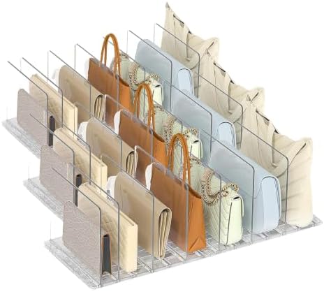 SortNStore Bag & Purse Organizer for Closet: Adjustable Clear Handbag Storage Shelf - Plastic Clutch Dividers for Closet Organizers and Storage - Keep Carteras & Pocketbook Upright (Pack of 3) by SortNStore