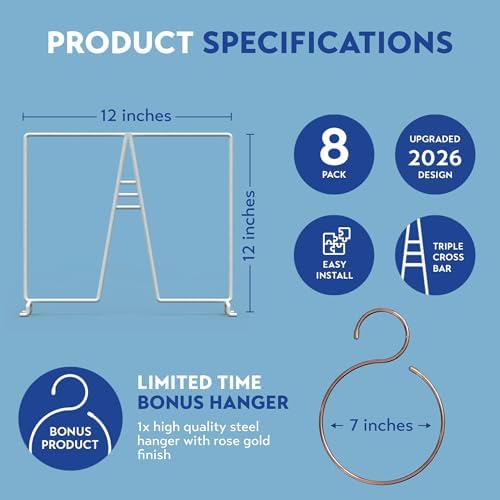 White Wire Shelf Dividers for Closet Organization – 12-Pack - Sturdy and Easy Set-Up Closet Shelf Dividers with Bonus Rose Gold Hanger - 12 inches x 12 inches - Image 3
