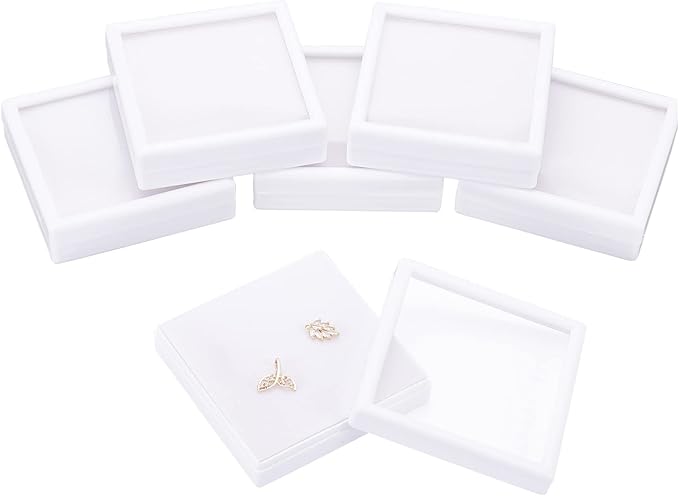 BENECREAT 6Pcs White Plastic Boxes with Sponge Inside Gift Boxes Clear Window Presentation 3.5"x3.5"x1" for Jewelry Birthday, Mother's Day Festival Gift Packing