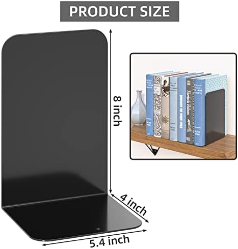 VFINE Bookends 1 Pair, Black Metal Book Ends, Heavy Bookends for Shelves, Book Stopper for Heavy Books, Book Organizer for Home Office School Supplies - Image 2