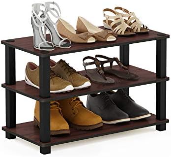 Furinno Turn-S-Tube Shoe Rack, 3-Tier Small Shoe Organizer, Toolless Shoe Storage, 11.6 x 23.6 x 22.2, Easy Assembly, for Closet Entryway, Office, Garage, Cherry Oak by Furinno-FitsYourSpaceFitsYourBudget