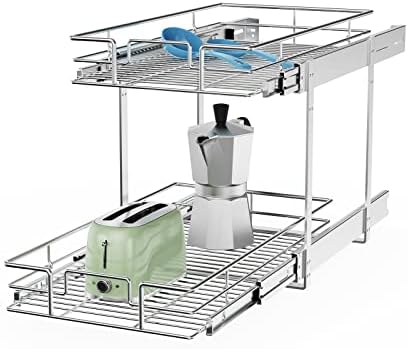 ROOMTEC Individual Pull Out Cabinet Organizer (14½" W x 21½" D), 2 Tier Spice Rack Organizer for Cabinet, Slide Out Drawer Pantry Shelf Organization and Storage for Kitchen Bathroom by ROOMTEC