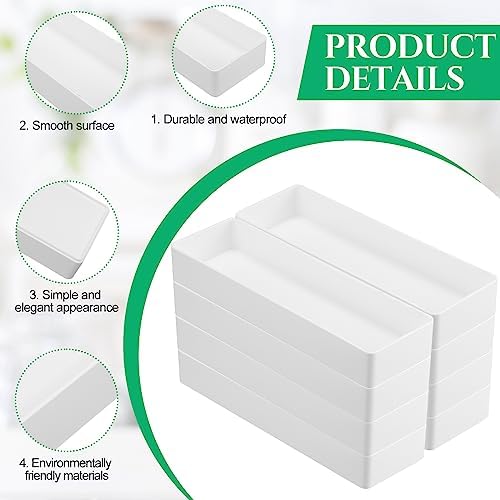 Teling 8 Pcs Plastic Desk Drawer Organizer Rectangular 9.45 x 2.95 x 1.38'' Half Accessory Letter Tray Paper Stationery Tray Stackable for File Desktop Vanity Organizer Office Supplies, White - Image 3
