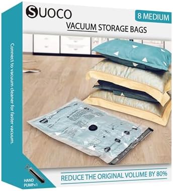 Vacuum Storage Bags, Compression Packing Space Saver Seal Bags for Clothing Bedding Comforters Blankets Pillows, 8 Medium by SUOCO