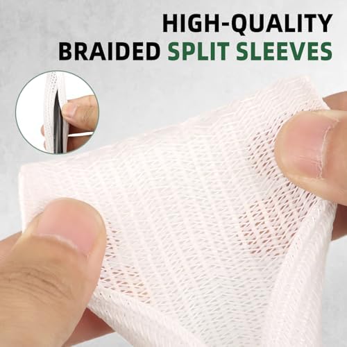 Split Wire Loom Tubing, Cable Protector Sleeve, Braided Cable Management for TV/Computer/Home Theater/Engine Bay, Cord Protectors from Pets No Chew (White, 1"-25ft) - Image 3