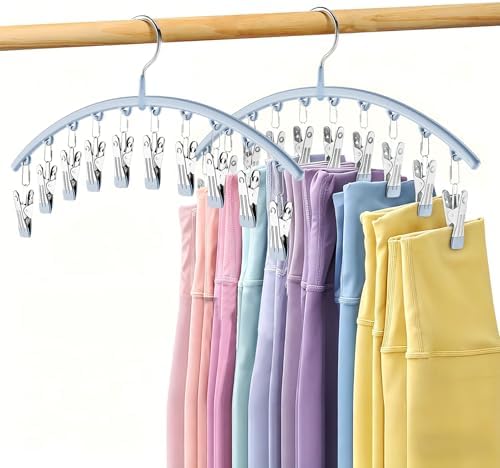 Volnamal Legging Organizer for Closet, Metal Yoga Pants Hanger w/Rubber Coated 2 Pack w/10 Clips Hold 20 Leggings, Hangers Space Saving Hanging Closet Organizer for Closet Organizers and Storage, Blue by Volnamal