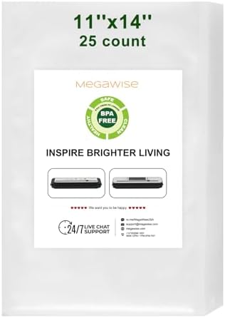 MEGAWISE Vacuum Sealer Bags (11''x 14''-25pcs) for Food Freshness Preservation, BPA Free Vacuum Storage Bags for Food or Sous Vide, Seal a Meal,Double-Sided Texture, Double Lock Freshness (25 count) by MEGAWISE