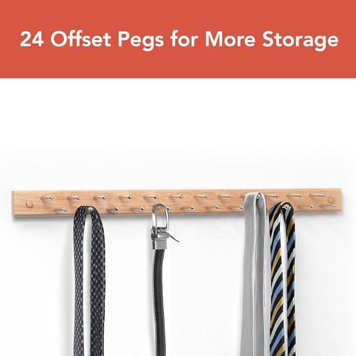 Spectrum Wood Peg Rack for Wall Mount Storage 24 Peg Hanging Tie Belt Scarf Coat Rack Hanger for Closet Organization, Tie and Belt Rack Wall Mounted Wooden Storage Rack Organizer Peg Wall Hooks - Image 3