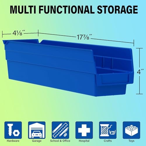 Akro-Mils 30128 Heavy Duty Plastic Shelf Bins, 18"x 4"x 4", Red, 12-Pack - Image 2