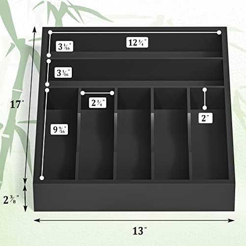 Utensil Organizer Silverware Drawer Organizer - 7 Slots Bamboo Silverware Tray For Kitchen Cutlery Office Supplies Makeup Desk Storage Garage Tool Organization W13”x L17” (Black) - Image 4