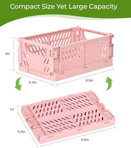 HUUSMOT 2-Pack Collapsible Plastic Storage Baskets, Pink, 9.8"x6.5"x3.8" - Image 3