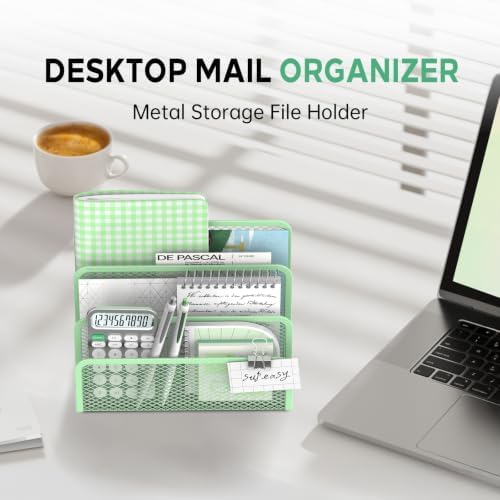Mail Organizer Countertop for Desk, Mail File Holder with 3-Slot, Green - Image 3
