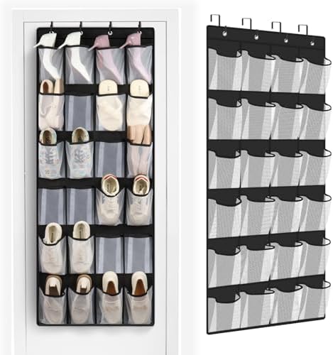 FENTEC 24 Large Pockets Over Door Shoe Organizer, Mesh Hanging Shoe Organizer for Closet Mesh Closet Holder, Back of Door Organizer for Cruise Ships, Rack for Wall, Black, 1 Pack by Fentec