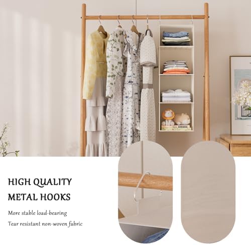 Hanging Closet Organizer with Bamboo Shelves - Foldable Closet Storage for Baby Clothes, Towels, Scarves,Space Saving Shelves Organizer (White) - Image 5