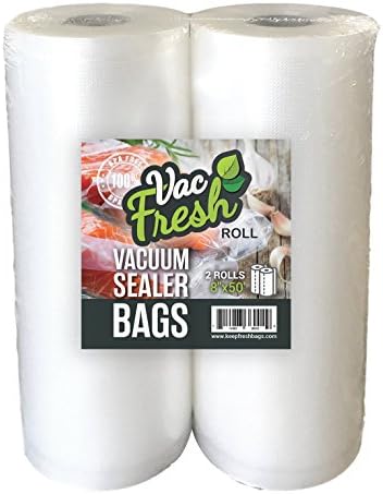 Vac Fresh Food Vacuum Sealer Rolls (8" x 50', 2 Rolls), 3.5mil Embossed Food Storage Bags, Vacuum Seal Bags for Meal Prep, Sous Vide Bags for Cooking (100 Feet) by KeepFreshBags