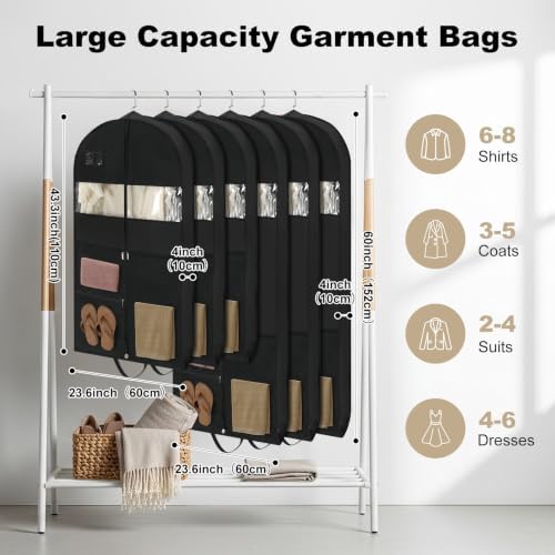 6 Packs Garment Bags for Hanging Clothes, 43" & 60" Suit Bags for Closet - Image 2