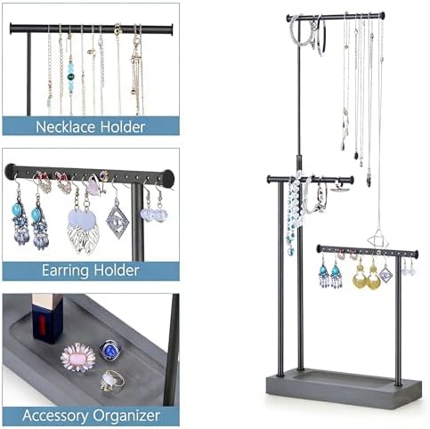 SRIWATANA Weathered Grey & Black Jewelry Organizer, 3-Tier Necklace Stand - Image 5