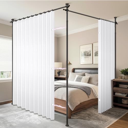 AJAZZ Privacy Curtains for Room Divider with Blackout & Soundproof (2 Panels, White, W100 x L96 in)+ No Drill Curtain Rod(H) 43-120×(W) 35-200 in, Wall Divider for Bedroom/Studio/Office Curtain by AJAZZ